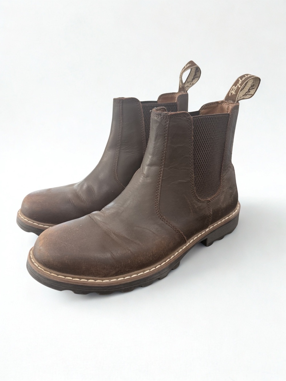 Men’s Brown Leather Chelsea Boots | Distressed Pull-On Lug Sole Ankle Boots